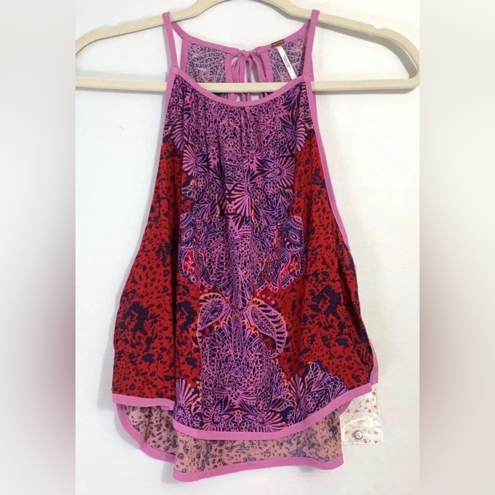 Free People Break Free Lilac Red Boho Top Size S